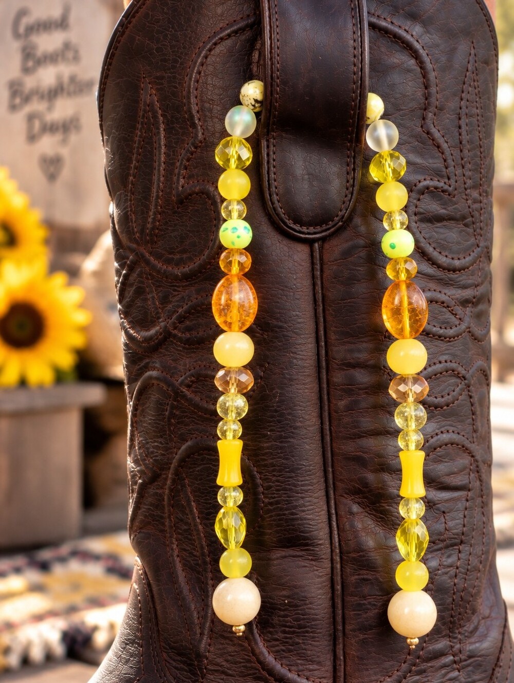 Yellow Sunshine Specialty Beaded Western Boot Charm Cowgirl Boot Jewelry - Picture 2 of 6